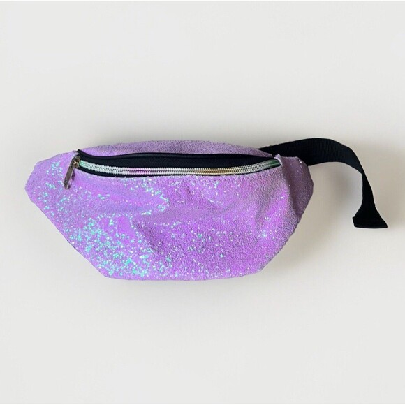 Unbranded Other - Pink Sparkle Glitter Fanny Pack Belt Bag Retro 2 Zipper Pockets Adjustable